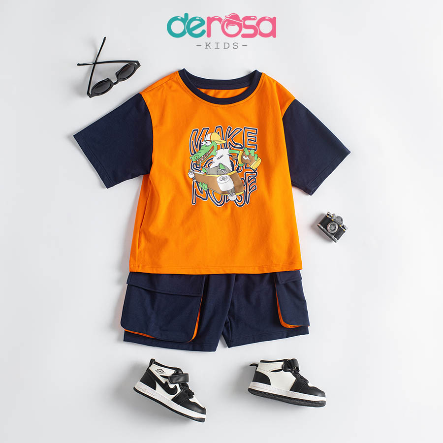 Bộ thun cộc tay bé trai DEROSA, đồ bộ mùa hè cho bé từ 2 đến 6 tuổi ZSK23-248B