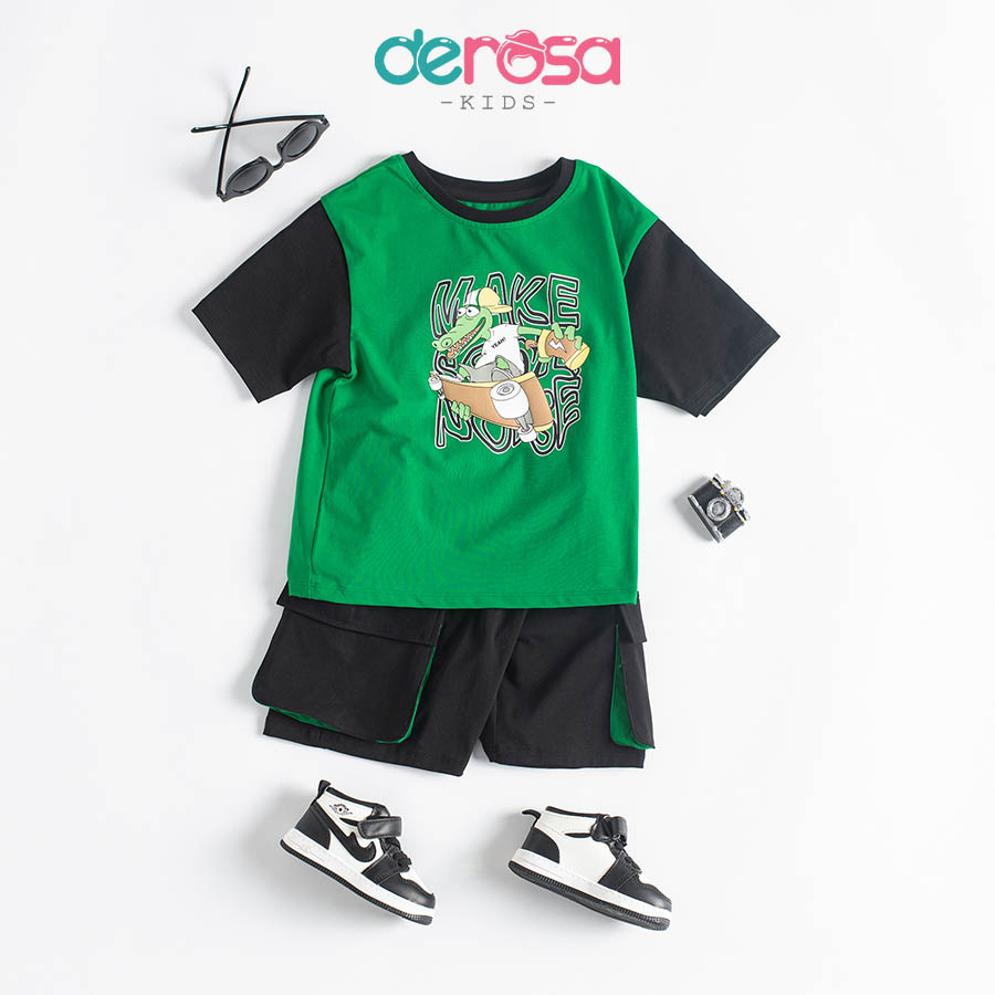 Bộ thun cộc tay bé trai DEROSA, đồ bộ mùa hè cho bé từ 2 đến 6 tuổi ZSK23-248B
