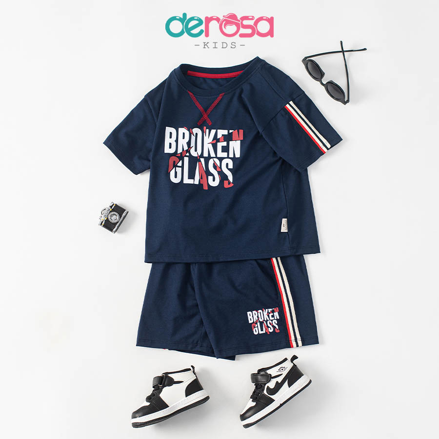 Bộ thun cộc tay bé trai DEROSA KIDS, đồ bộ mùa hè cho bé từ 2 đến 6 tuổi ZSK23-307B