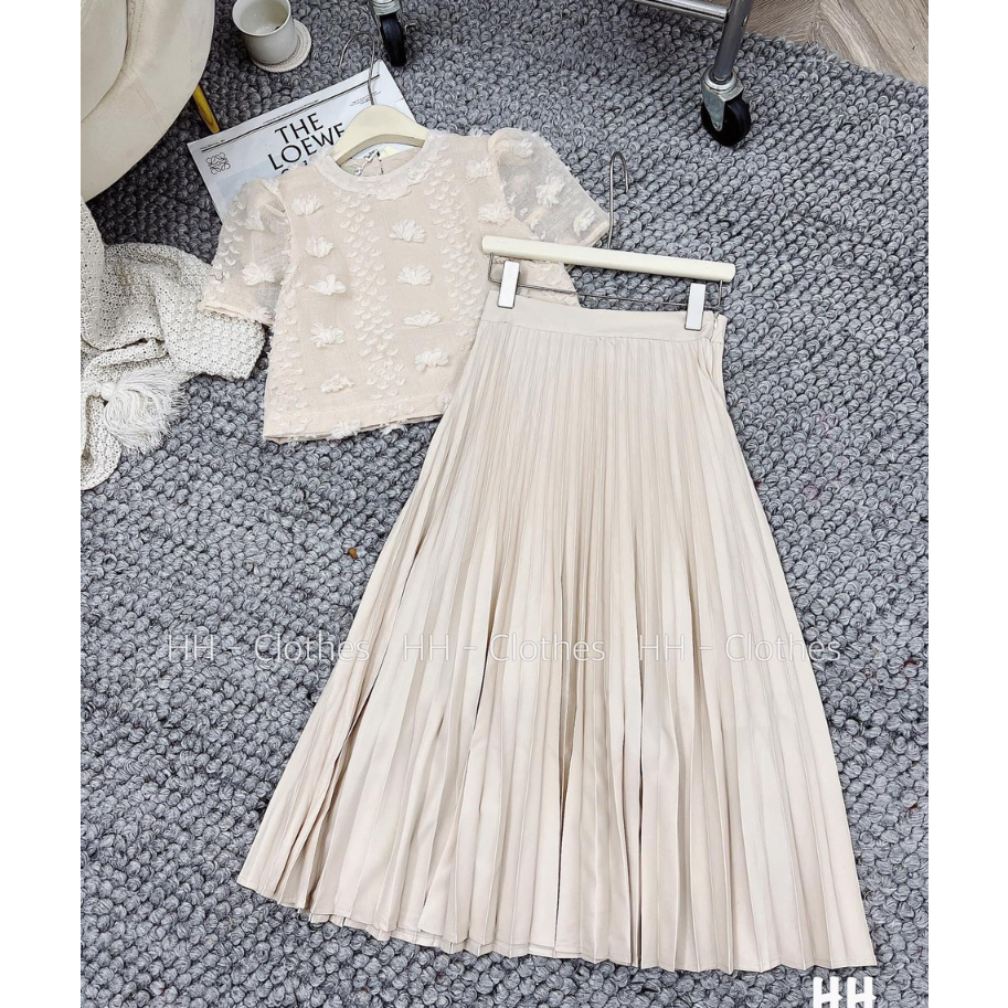 Áo Ren Croptop đính hoa kèm chân váy xếp ly dáng dài hàng loại 1 ( kèm ảnh thật )
