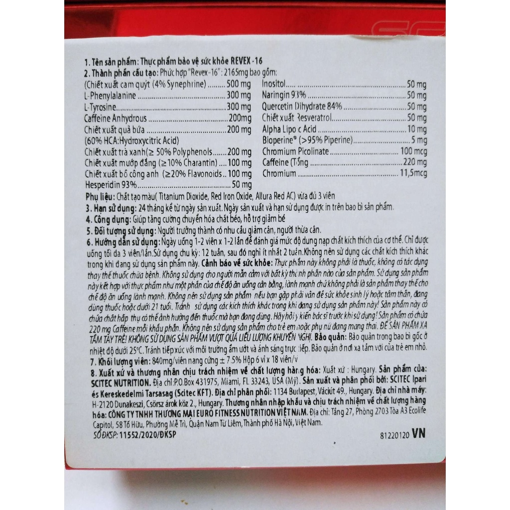 Scitec Revex 16 Giảm Cân Cực Mạnh  18 Viên/Vỉ - Chính Hãng