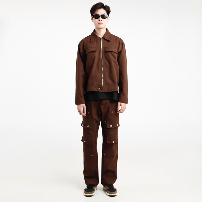 MUZE KAKI CROPPED JACKET // MOCHA // Áo Khoác Dây Kéo