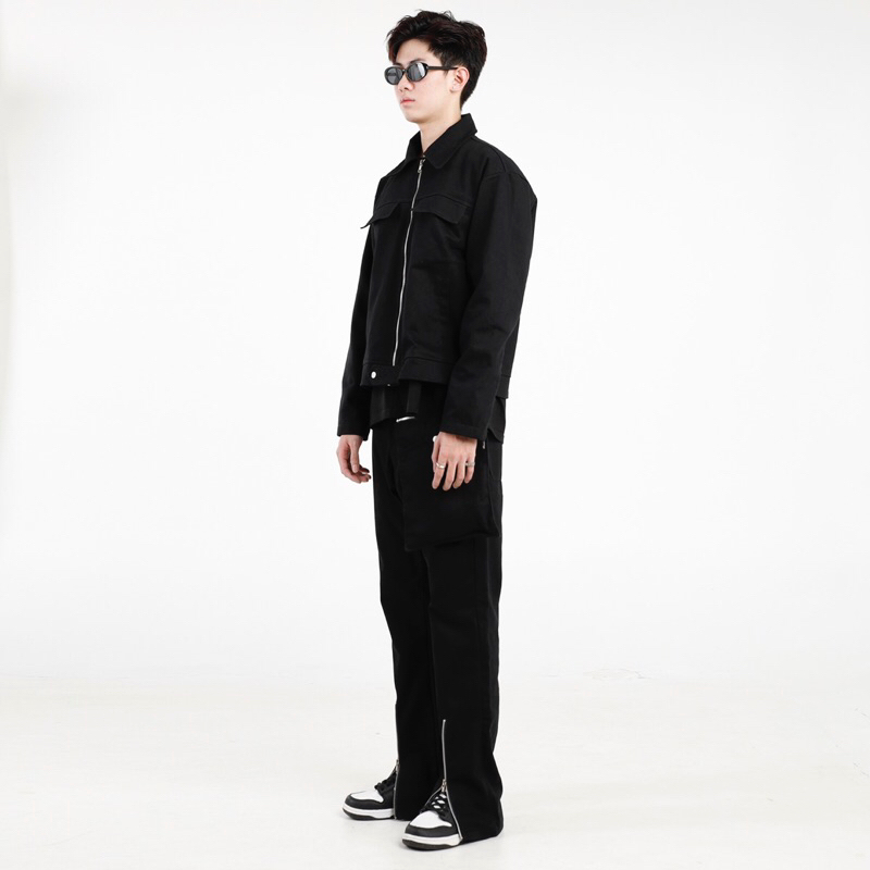 MUZE KAKI CROPPED JACKET // BLACK // Áo Khoác Dây Kéo