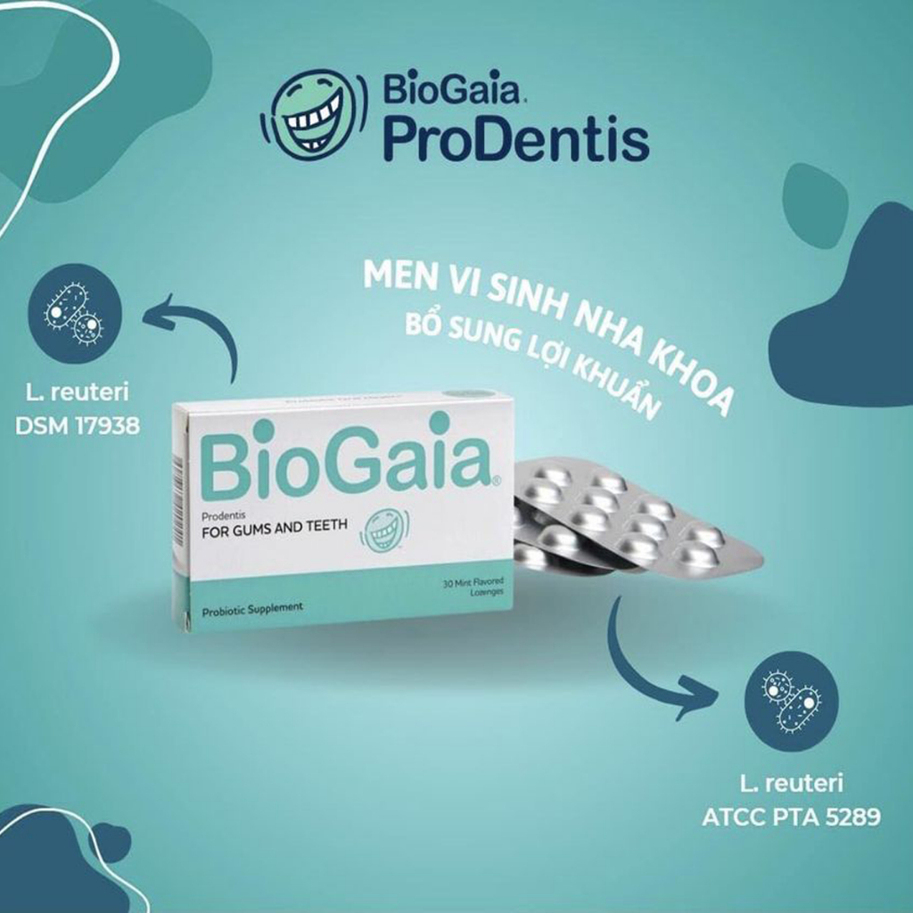 Viên ngậm nha khoa Biogaia Prodentis vệ sinh răng miệng, hôi miệng, nhiệt miệng, chảy máu chân răng,