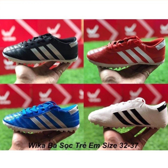 Giày Đá Bóng Trẻ Em Wika 3 Sọc Chính Hãng Dành Cho Sân Cỏ Nhân Tạo, Chất Liệu Từ Da Pu Đã Khâu Full Đế