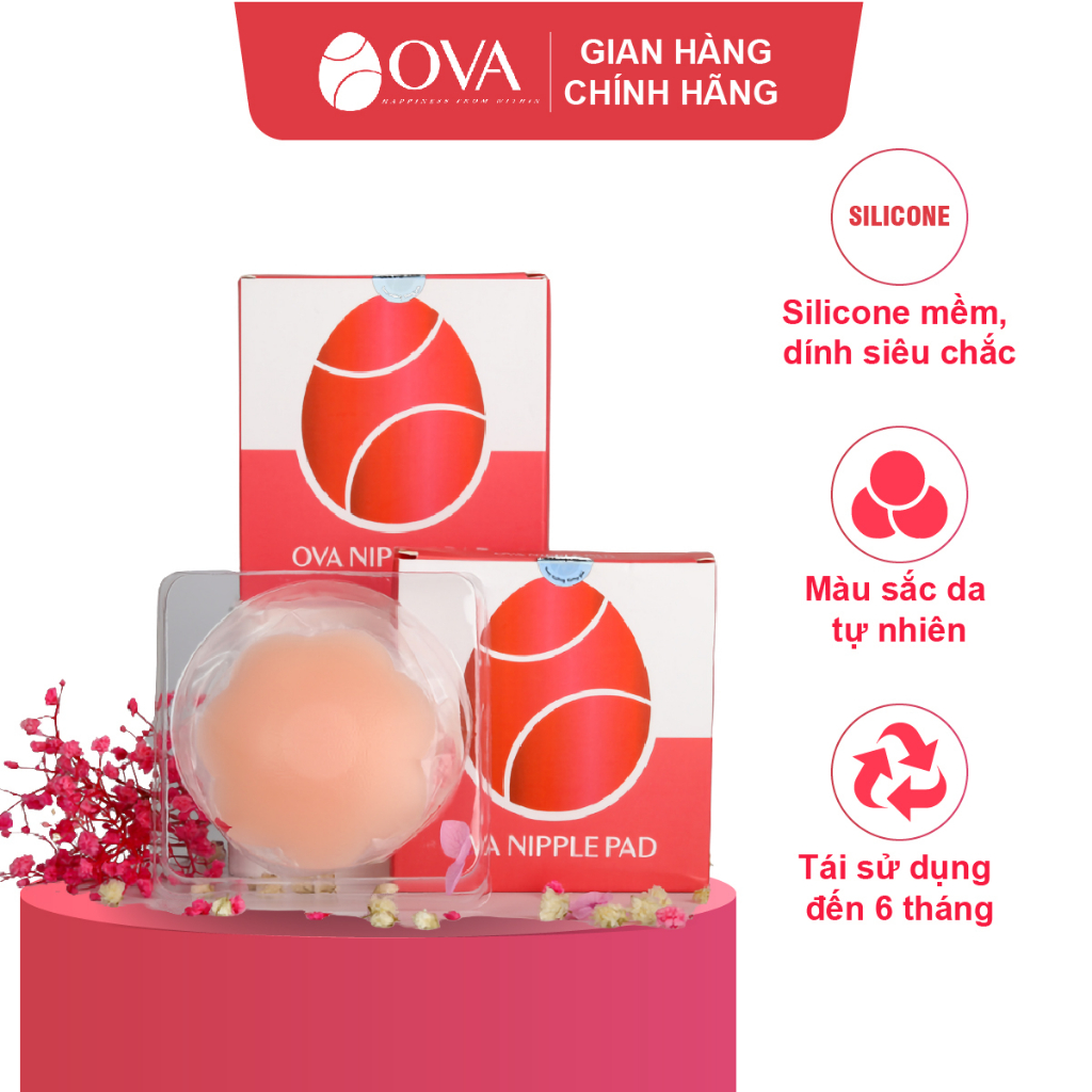 Miếng dán ngực silicon cao cấp OvaPink Nipple Pad siêu dính, thật như da tự nhiên, tái sử dụng 6 tháng