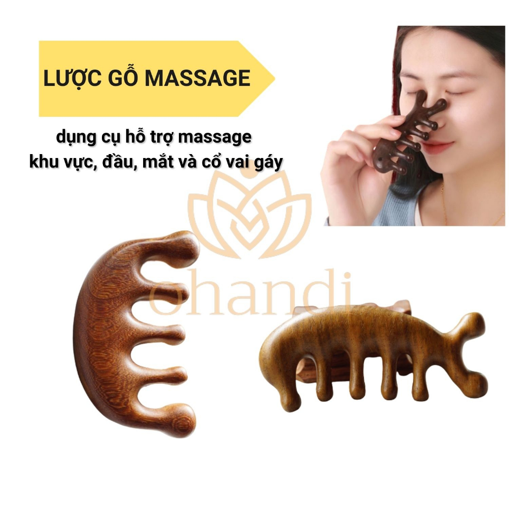 Lược Gỗ Răng Thưa Mát xa Đầu - Mát xa mặt - Giảm căng thẳng, tăng cường lưu thông khí huyết, Tăng cường trẻ hóa làn da