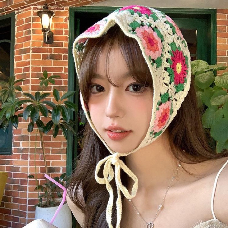 Băng đô đan móc len hoa nhí dễ thương đi biển, picnic Hot Trend
