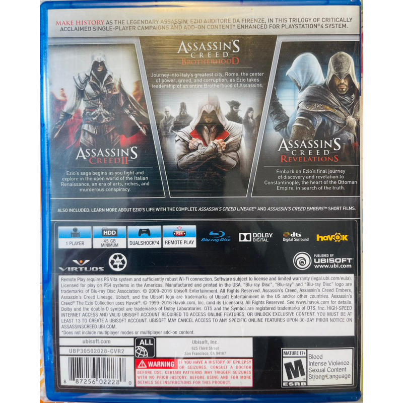 Đĩa game ps4 : Assassin Creed The Ezio Collection