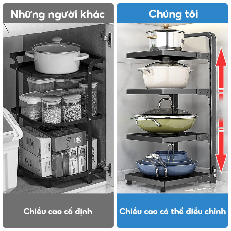 GKSOOK ⭐Kệ để nồi Kệ bếp Đĩa rau 3/4 Tầng Kệ nhà bếp Đa chức năng Kệ nhà bếp có thể gập lại Khay chứa đồ trong nhà bếp