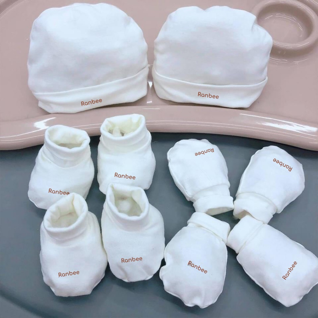 Set bao tay bao chân kèm mũ, yếm cho bé sơ sinh Ranbee chất liệu Modal cao cấp - PN035