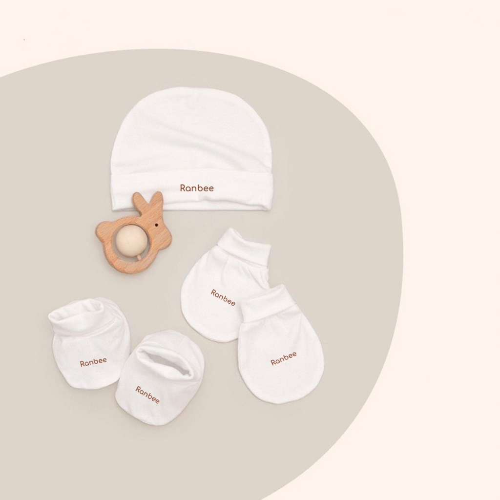Set bao tay bao chân kèm mũ, yếm cho bé sơ sinh Ranbee chất liệu Modal cao cấp - PN035