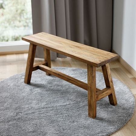 Ghế băng dài chân gỗ tự nhiên decor hành lang sân vườn phong cách vintage - Gỗ Nâu
