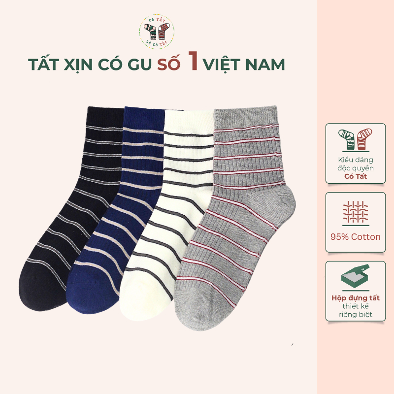 Set 4 Đôi Tất Nam Cao Cổ Có Tất Là Có Tất kẻ ngang phong cách nhật bản_ HANAKO