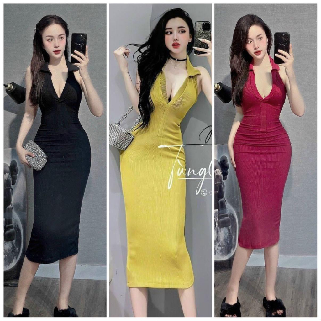 Đầm ba lỗ nữ ôm body kiểu cổ bẻ chất vải thun 3 MÀU SIÊU HOT L834783794