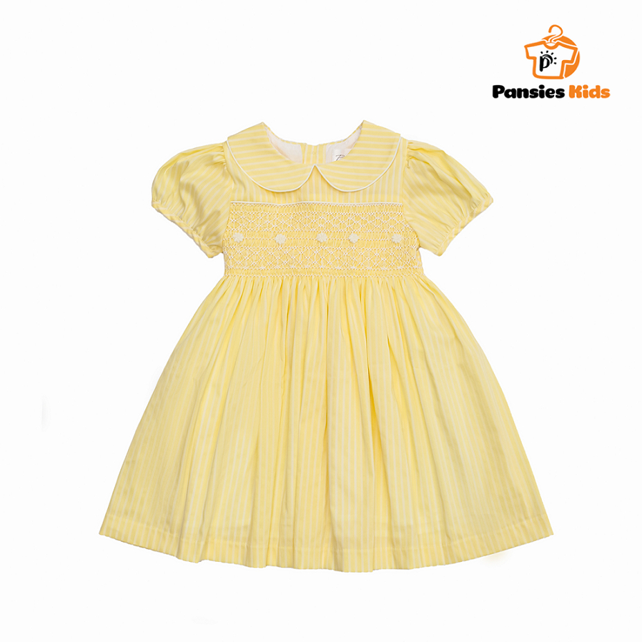 Váy đầm smock bé gái mùa hè cotton cao cấp váy móc xích tiểu thư màu hồng