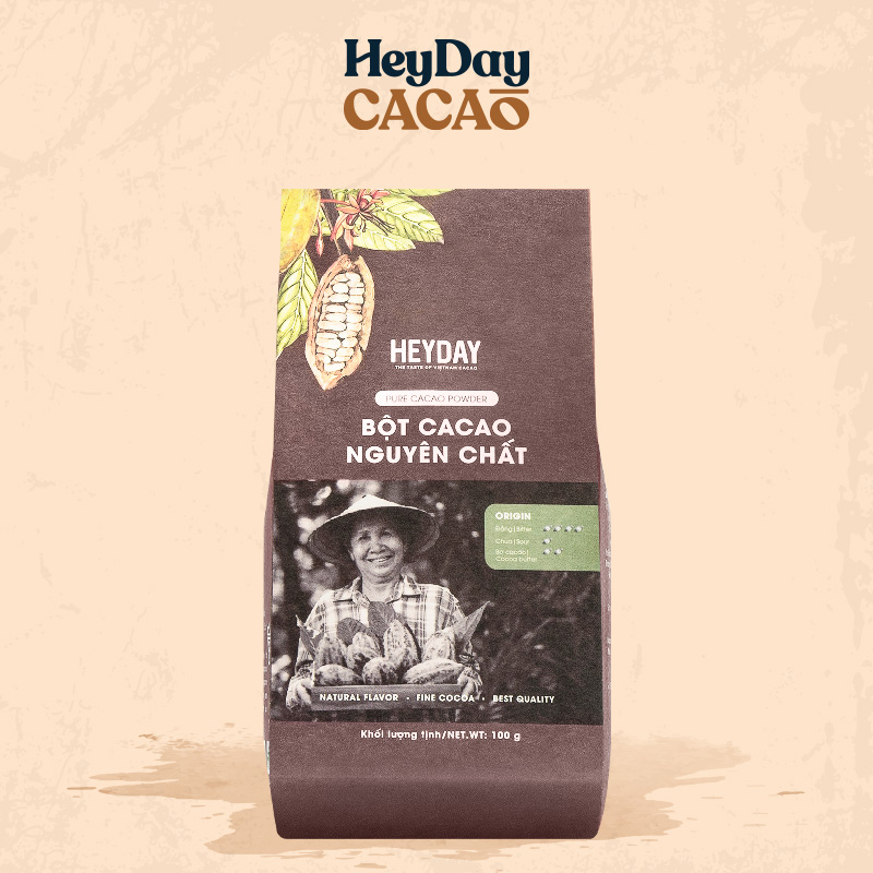 Bột cacao nguyên chất 100% không đường Heyday - Dòng Origin thượng hạng 100g - Chuẩn UTZ Quốc Tế