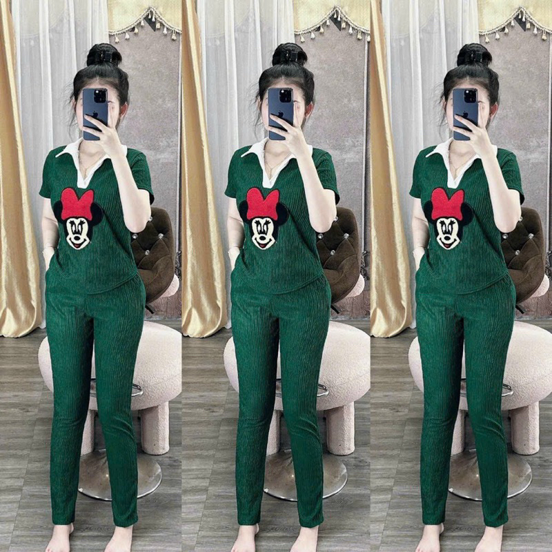 Set bộ Xốp Nhật _Set bộ micky _set bộ quần dài ôm mĩ áo micky cổ trụ _y hình _from chuẩn _hàng loại 1 _cao cấp _siêu đep