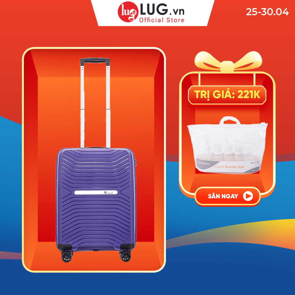 Vali Kéo LUG Lusetti Wooden Size 20 LS1901 Nhựa PP Chống Bể Vỡ Dây Kéo Đôi, Khóa TSA Bảo Mật Cao