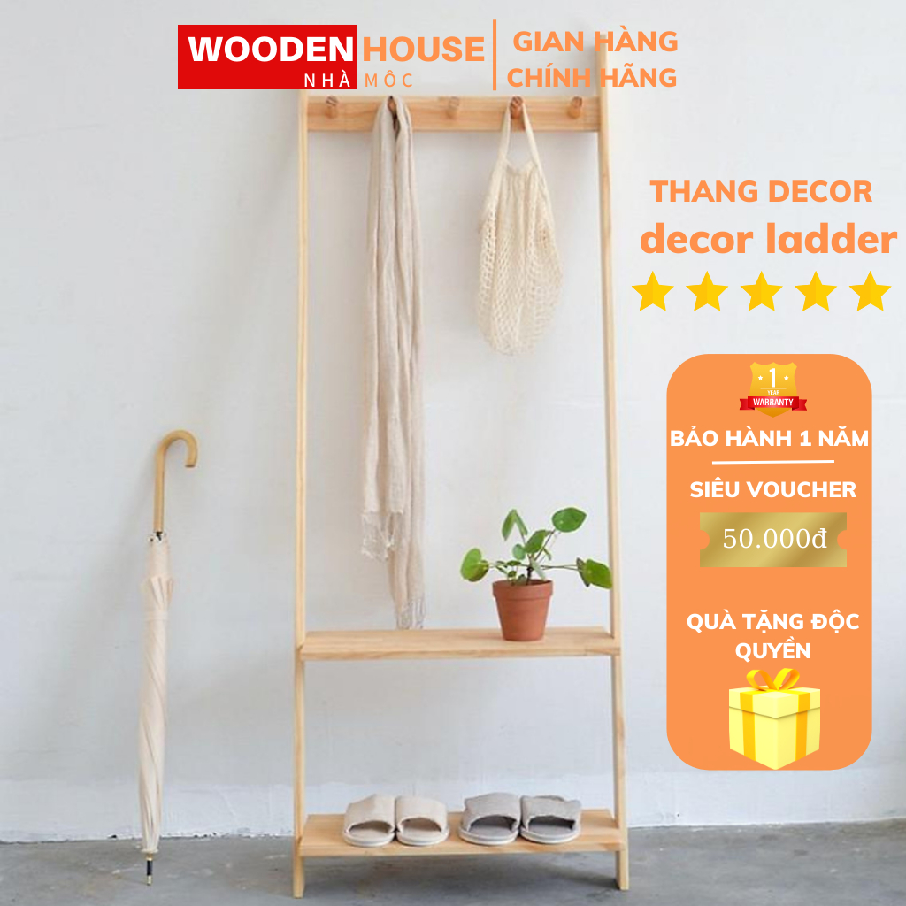Thang Gỗ Decor WOODEN HOUSE, Thang Gỗ Trang, Kệ Treo Quần Áo Chụp Ảnh Phong Cách Hàn Quốc