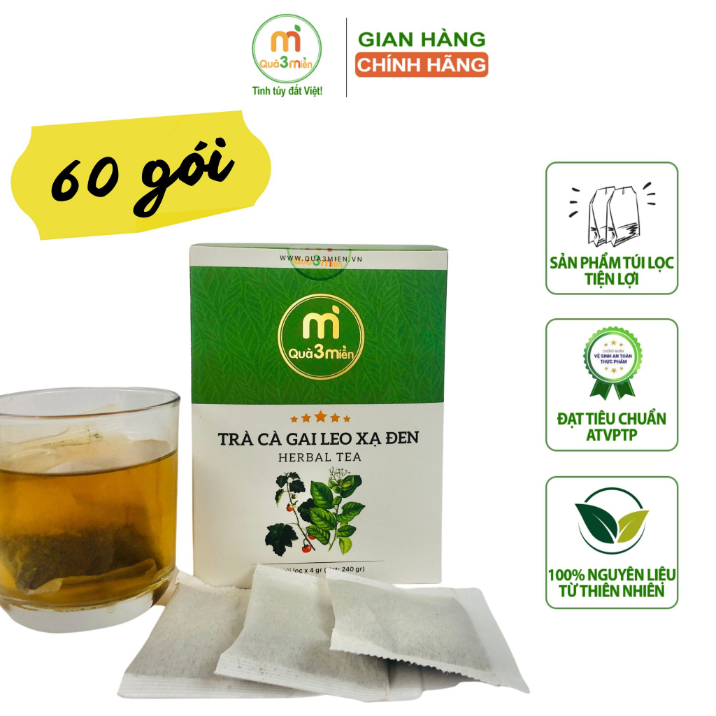 60 gói Trà Cà Gai Leo Xạ Đen giải độc gan ngừa ung thư hộp 60 túi lọc thương hiệu Quà 3 Miền