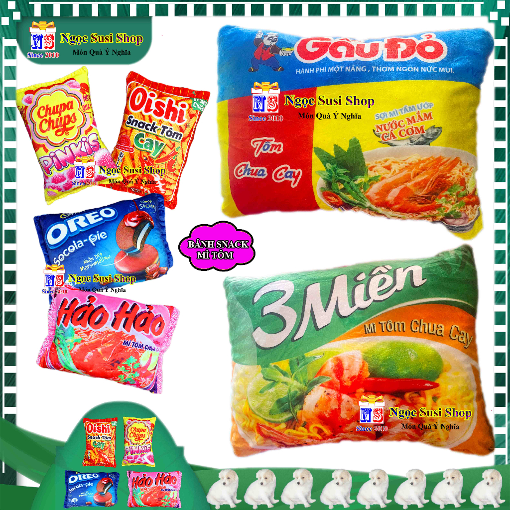 GỐI ÔM HÌNH BÁNH SNACK GÓI MÌ NHỒI BÔNG SIÊU MỀM MỊN CAO CẤP DỒN 100% GÒN