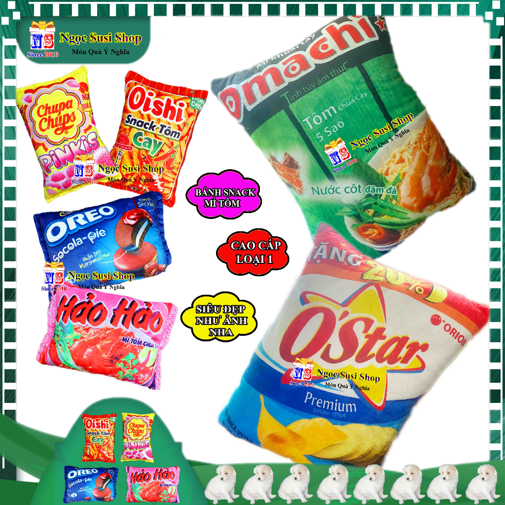 GỐI ÔM HÌNH BÁNH SNACK GÓI MÌ NHỒI BÔNG SIÊU MỀM MỊN CAO CẤP DỒN 100% GÒN