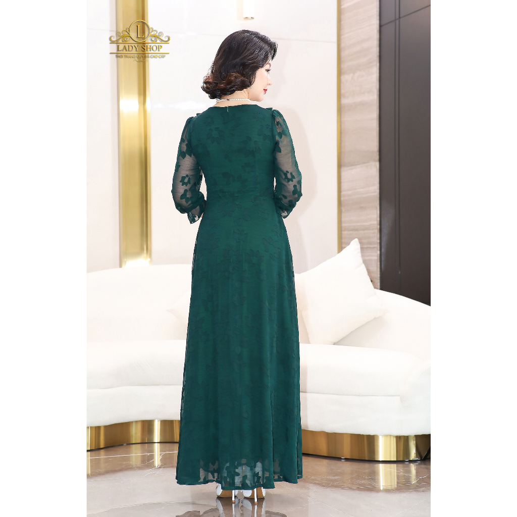 Đầm voan hoa nổi cổ bèo Ladyshop thời trang trung niên cao cấp T146