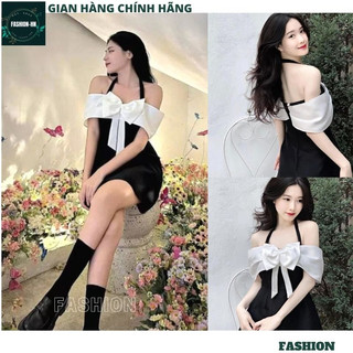 Đầm nơ ngực cổ yếm trễ vai - Váy đen tiểu thư hàng thiết kế sang chảnh tôn dáng nữ tính hot - FASHION V108