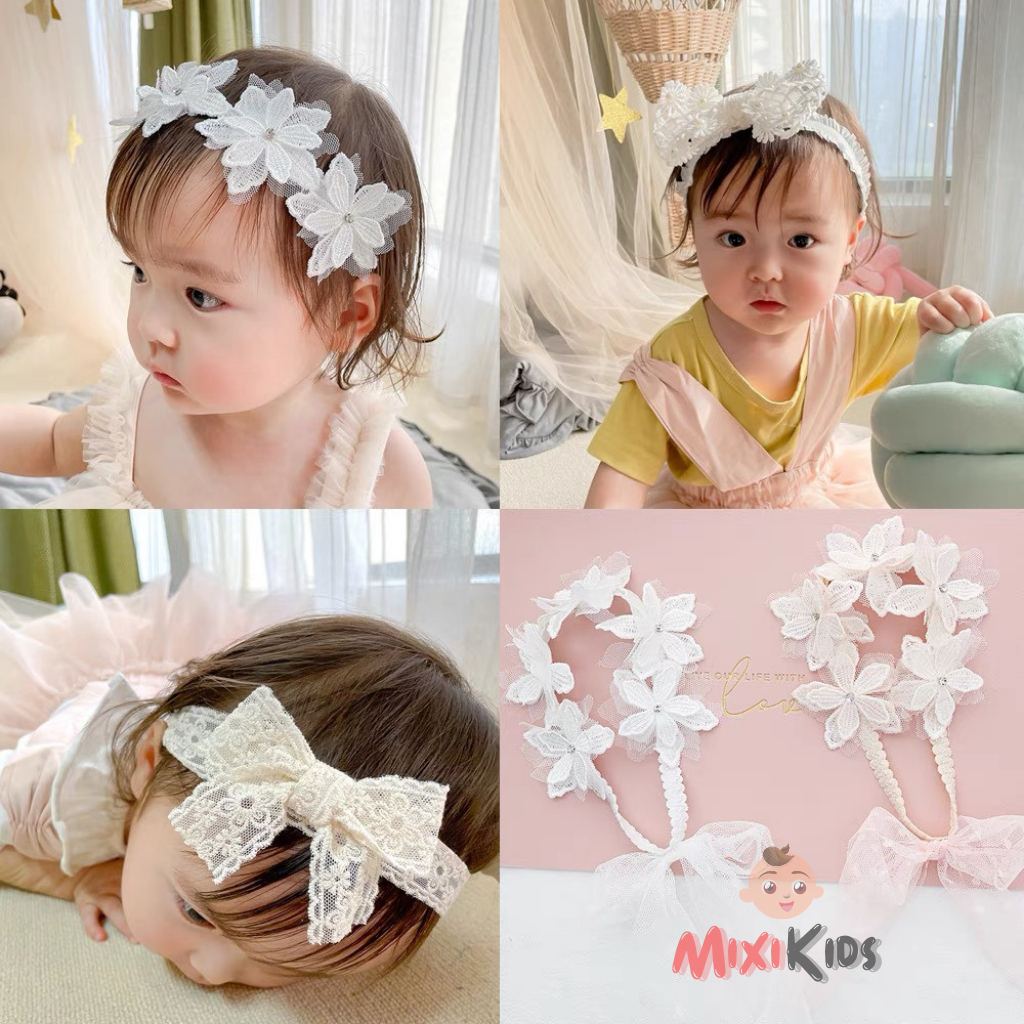 Băng đô nơ ren mini trắng xinh xắn đáng yêu cho bé Mixi Kids BD06