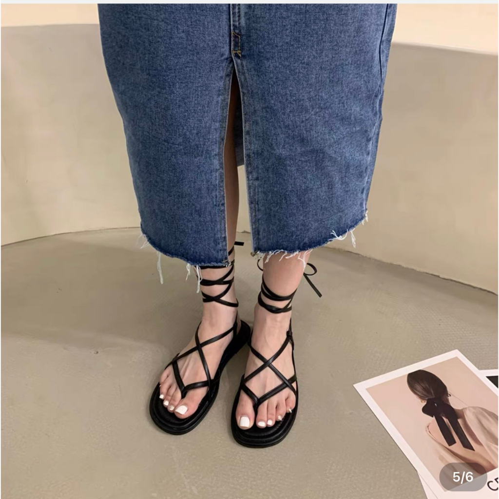 Sandal nhung dây chéo cổ chân-Camlyn