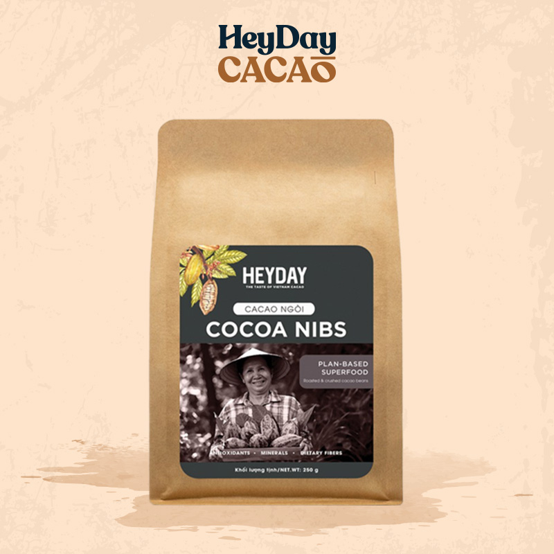 Cacao ngòi được rang tự nhiên HEYDAY CACAO túi 250g