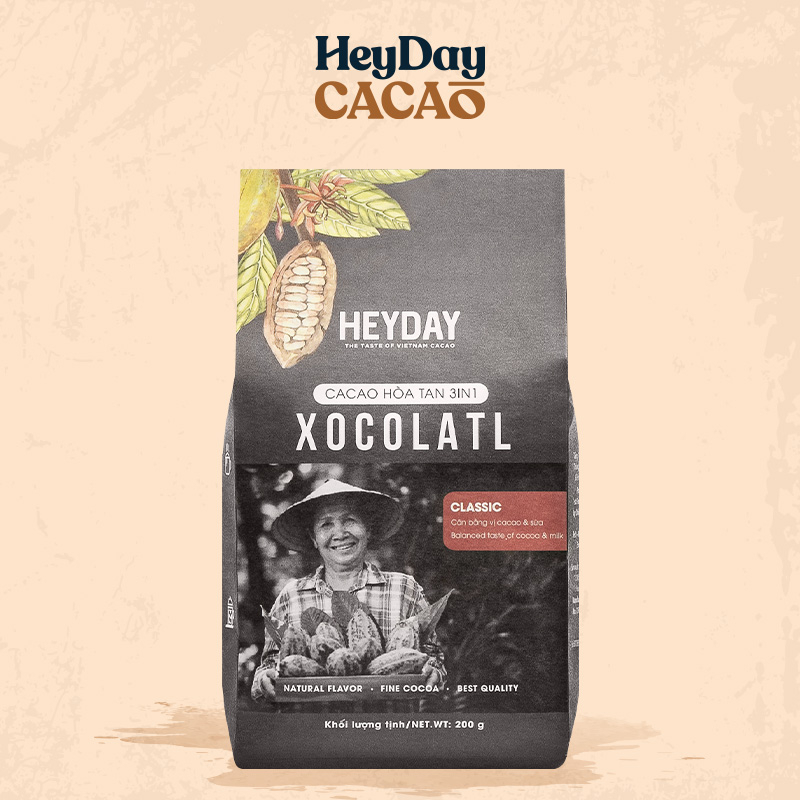 Bột cacao sữa gu đắng dịu HEYDAY Xocolatl Classic túi 200g