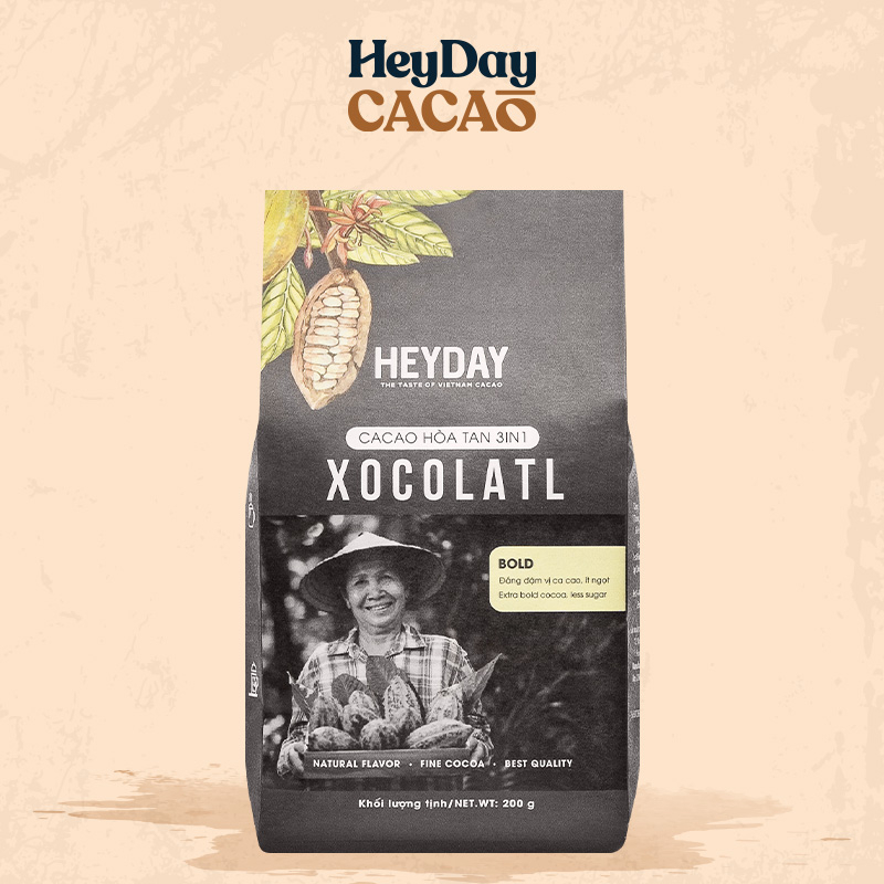 Bột cacao sữa gu đắng đậm HEYDAY Xocolatl Bold túi 200g