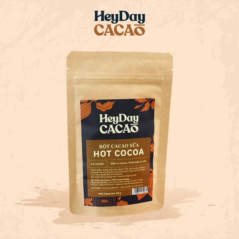 Túi 80g Bột Cacao Sữa Heyday - Dòng Classic Thêm 30% Cacao Nguyên Chất - Dùng Bột Sữa Tách Béo - Chứng Nhận UTZ Quốc Tế