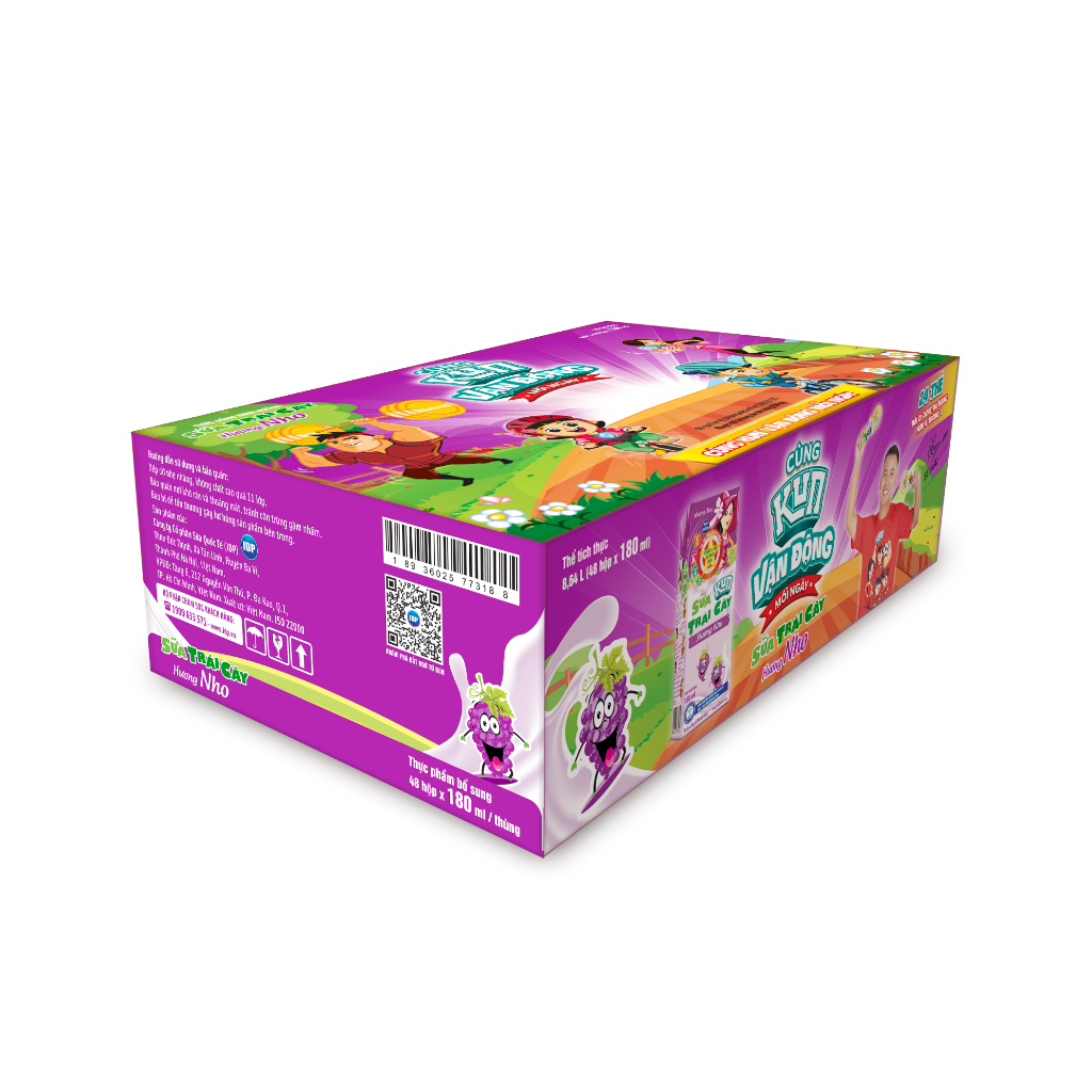 Kun sữa trái cây hương nho thùng 48 hộp x 180ml