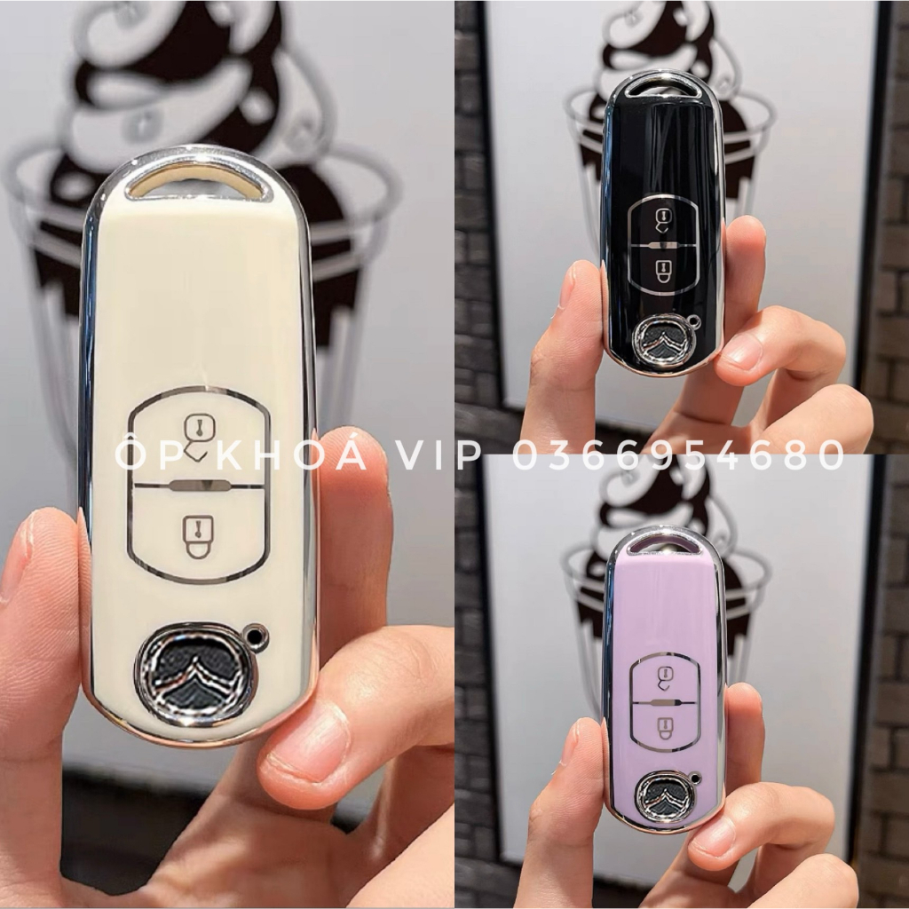 Ốp TPU dẻo viền bạc các dòng xe Mazda 2 nút thông minh và các dòng Mazda tương thích by Ốp khóa VIP