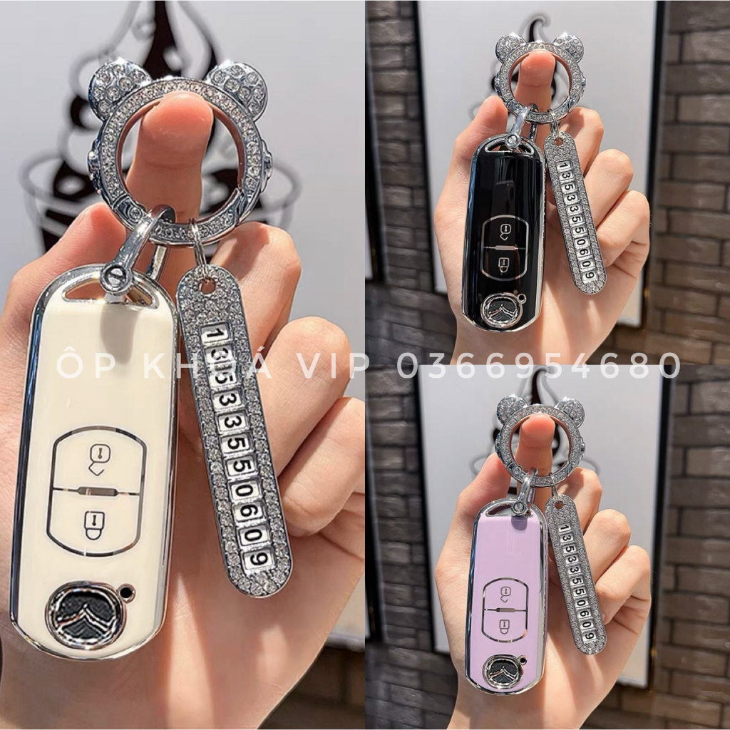 Ốp TPU dẻo viền bạc các dòng xe Mazda 2 nút thông minh và các dòng Mazda tương thích by Ốp khóa VIP