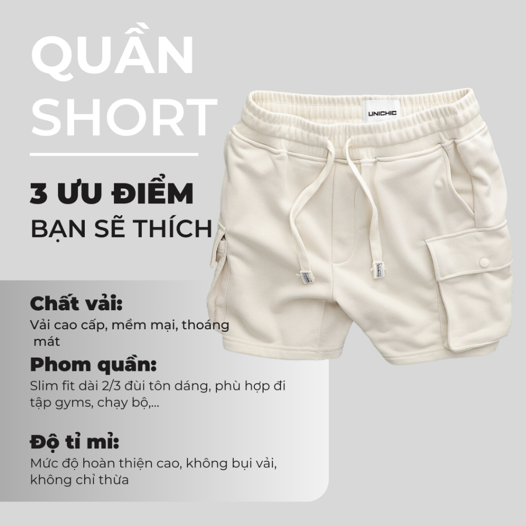 Quần Lửng Nam Màu Xám,Đen, Trắng, Đen, Xanh Đen Quần Short Nam Tập Gym, Chạy Bộ QDTH270 Unichic