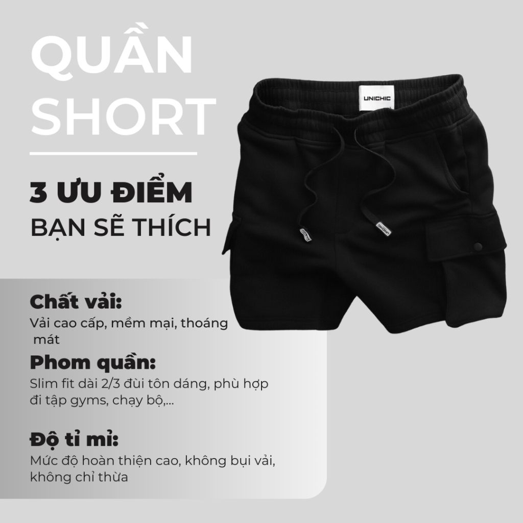 Quần Lửng Nam Màu Xám,Đen, Trắng, Đen, Xanh Đen Quần Short Nam Tập Gym, Chạy Bộ QDTH270 Unichic