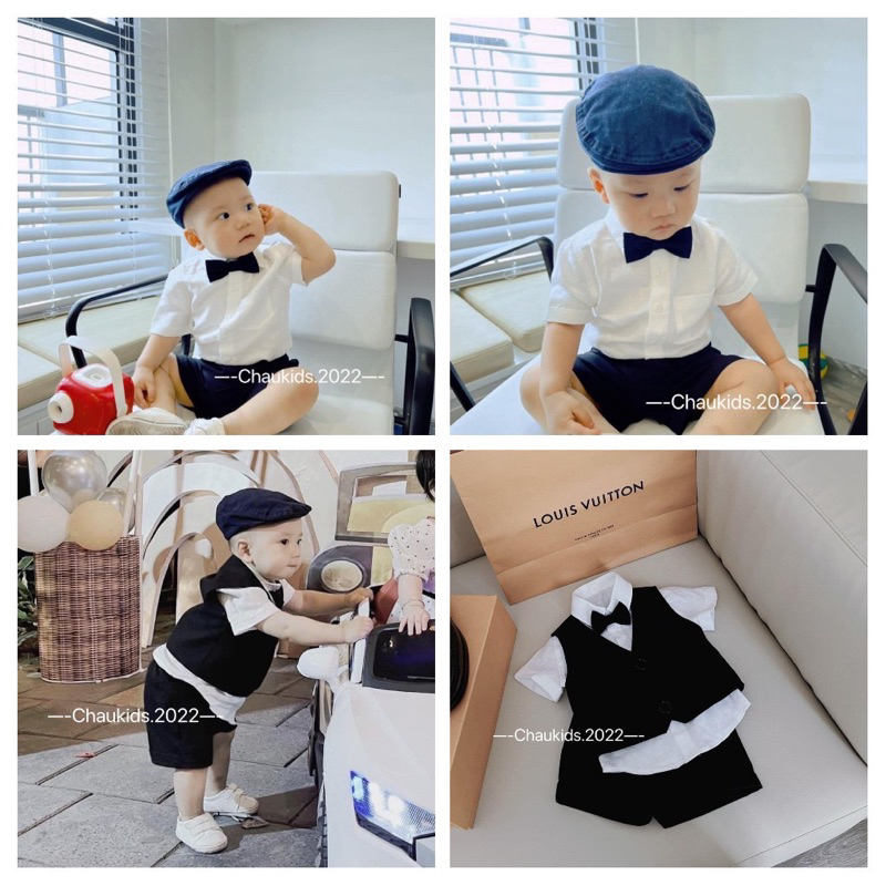 SET CÔNG TỬ 3 CHI TIẾT ÁO VÀ QUẦN KÈM ÁO GHI LÊ CHO BÉ TRAI SIZE 8-18KG