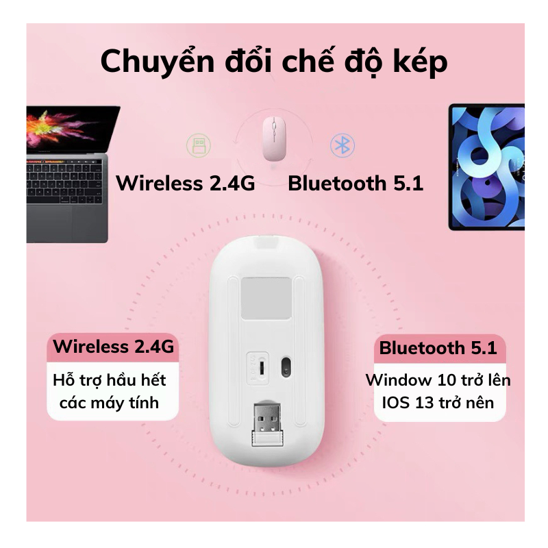 Chuột Máy Tính Nami Kết Nối Bluetooth Không Dây Có Đèn Led