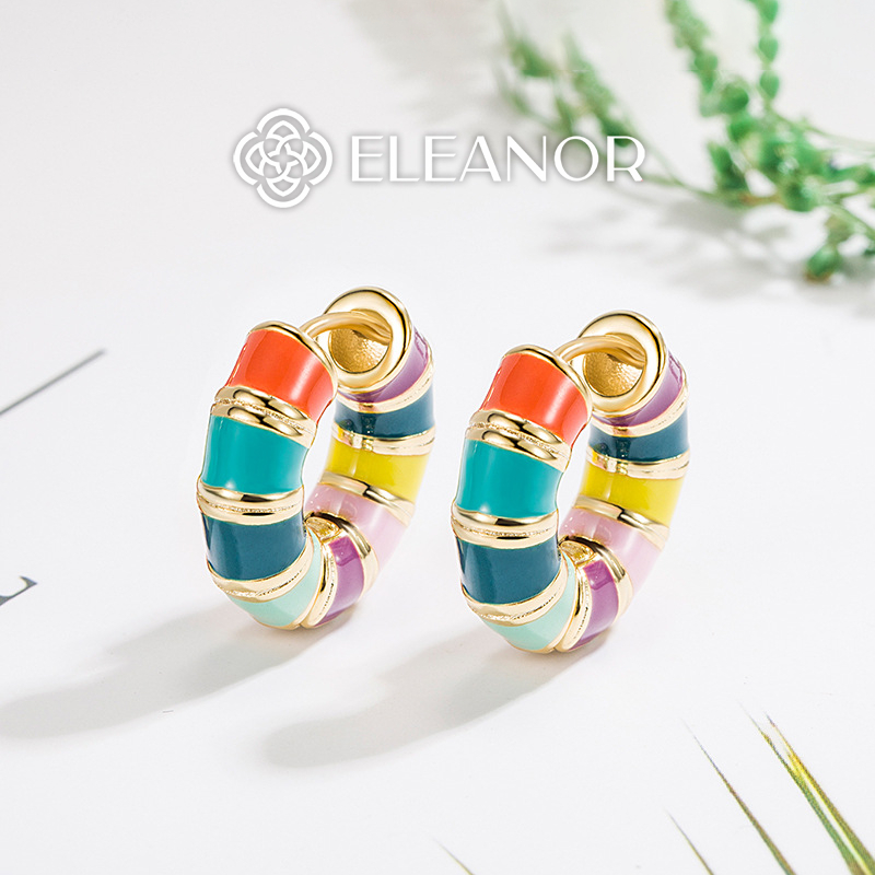 Bông tai nữ chuôi bạc 925 Eleanor Accessories vòng tròn nhiều màu phụ kiện trang sức 5455