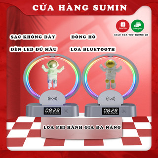 Loa bluetooth Phi hành gia đa năng kiêm Sạc không dây, Đồng hồ, Đèn led nghe nhạc