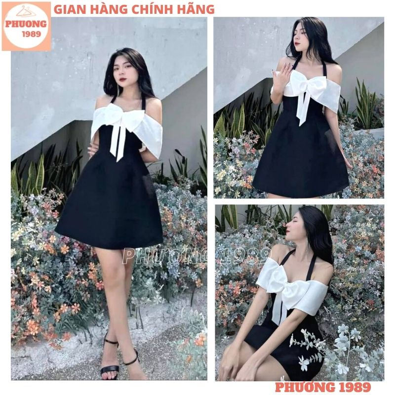 Đầm Tafta Cổ Yếm Trễ Vai Dự Tiệc Siêu Xinh, Váy Công Chúa Bản Nơ To Trước Ngực Bèo Rớt Vai Phong Cách Sang Chảnh - 1989
