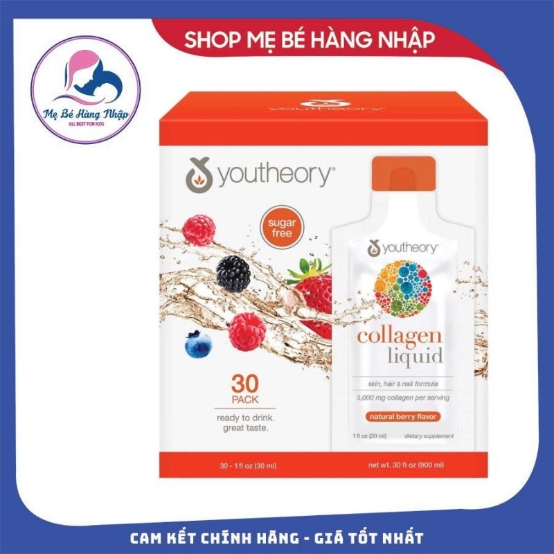 Collagen nước vị dâu berry Youtheory Collagen Liquid Berry Flavor 30ml hộp 30 gói của Mỹ