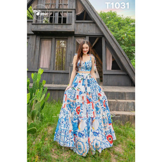 Sét áo 2 dây chân váy dài maxi voan lụa đi biển dáng dài xoè T1131