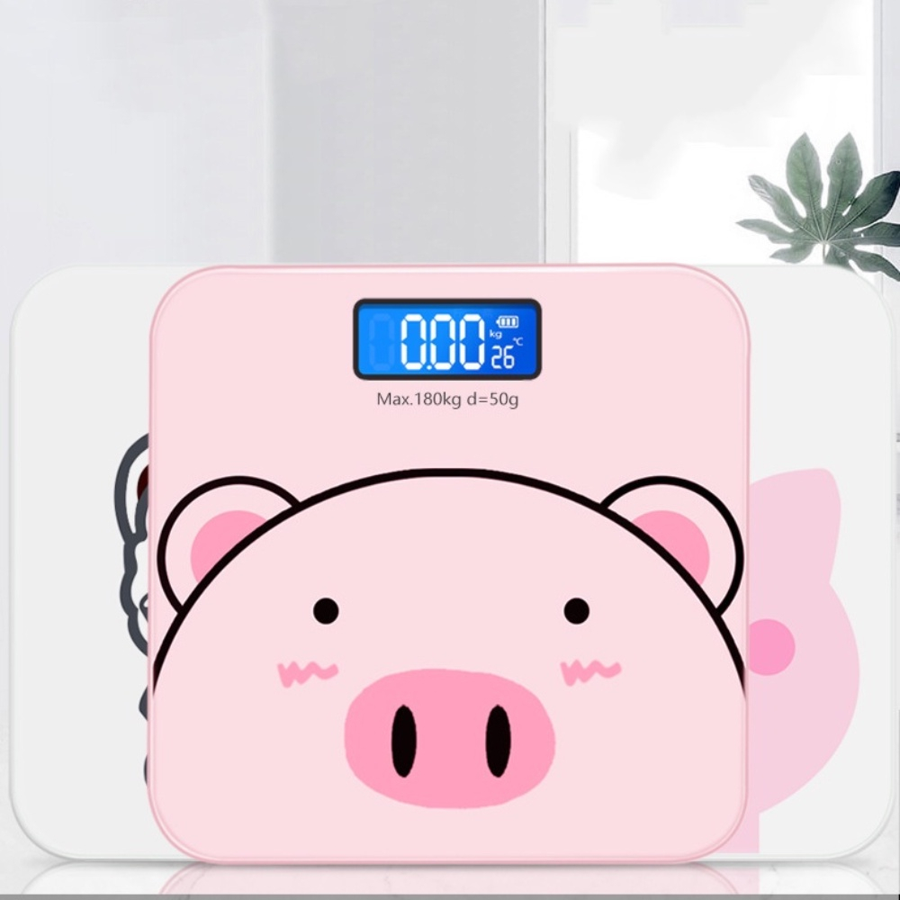 Cân Điện Tử Sức Khoẻ Hình Heo Hồng Dễ Thương, Mặt Kính Chịu Lực Tối Đa
