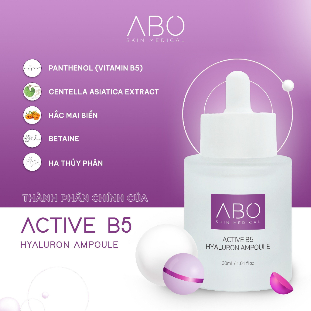 Serum ha b5 ABO - Phục hồi da, cấp ẩm, căng bóng da tức thì, đều màu da, chống lão hóa 30ml - USOLAB