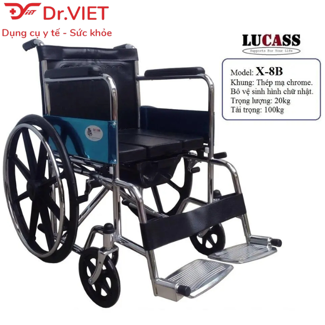 Xe lăn tay có bô vệ sinh LUCASS X-8B Chính hãng- Cho người đi lại khó khăn, giá rẻ, giao nhanh toàn quốc, thương hiệu Mỹ